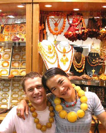My wife and I in our shop in Lamma Island. LAMMA AMBER SHOP